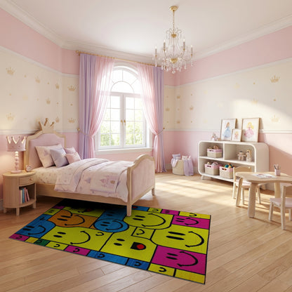 Vibrant Color Block Smiling Faces Rug