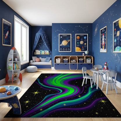 Neon Aurora Waves Starry Rug
