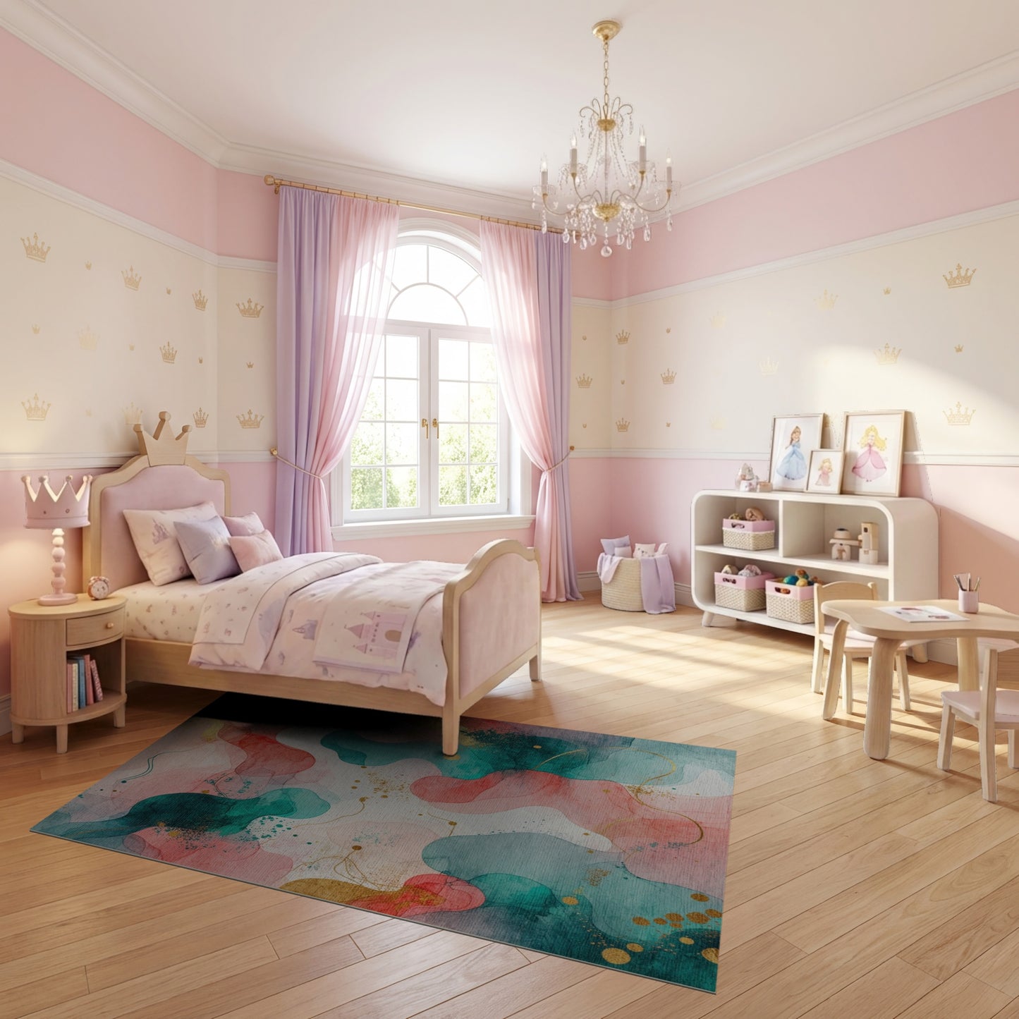 Abstract Fluid Teal Pink Gold Rug