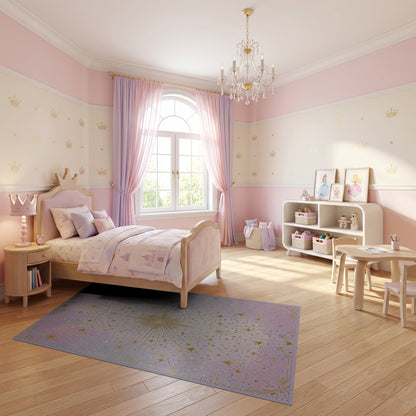 Radiant Golden Starburst Starry Purple Rug
