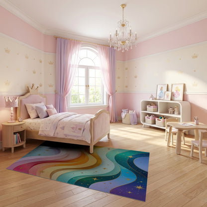 Vibrant Wavy Rainbow Stars Rug