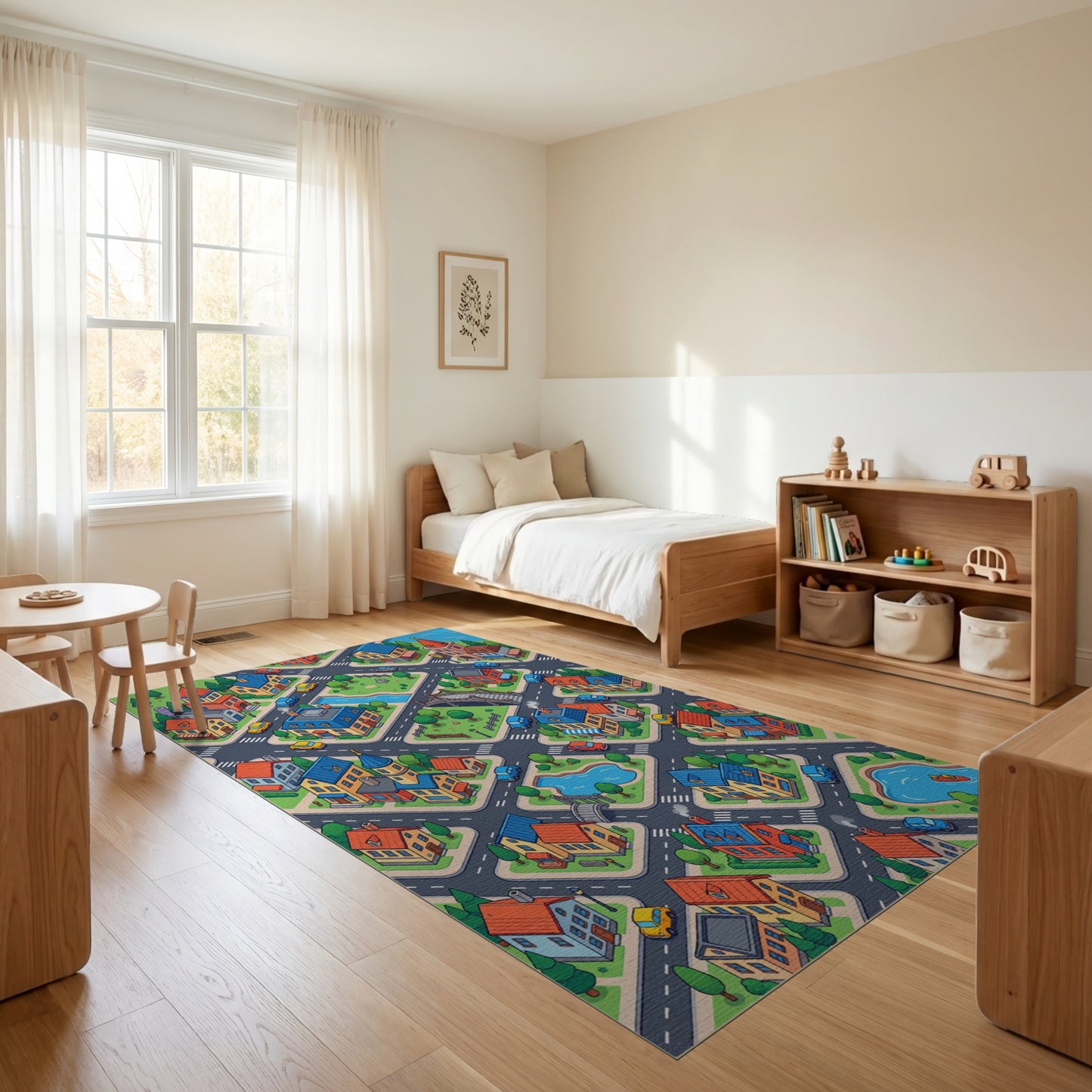 Vibrant Isometric Colorful Townscape Rug