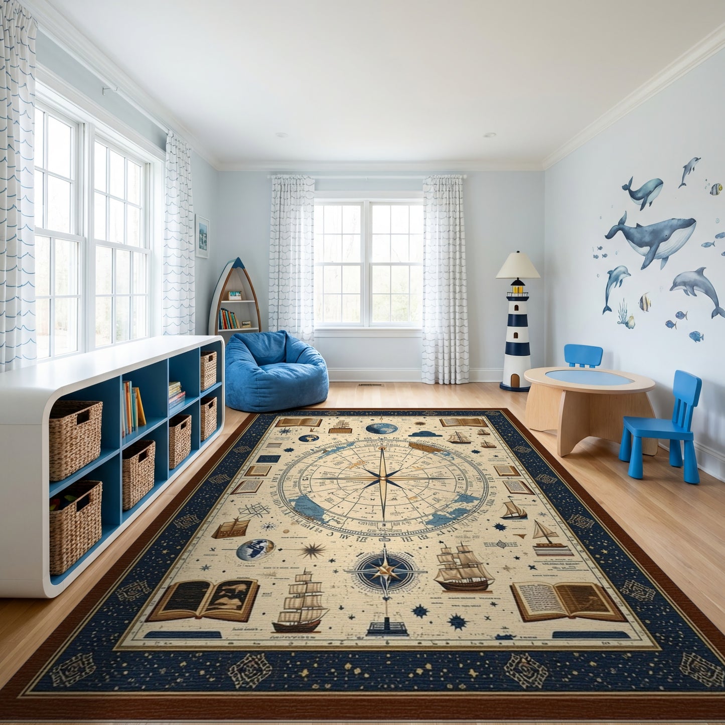 Vintage Nautical Celestial Compass Rug