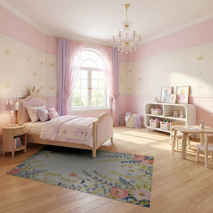Delicate Blush Blue Floral Vine Rug