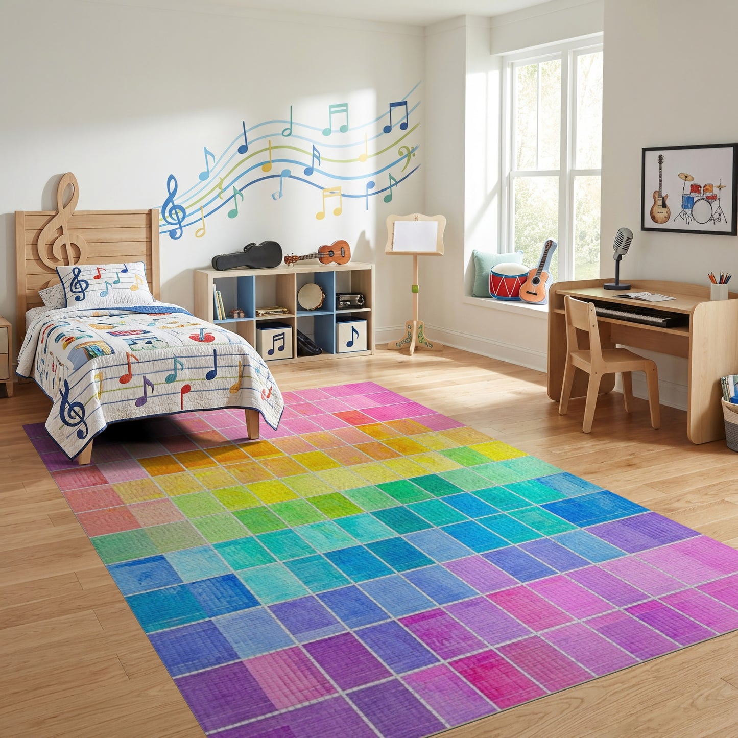 Pixelated Rainbow Gradient Grid Rug