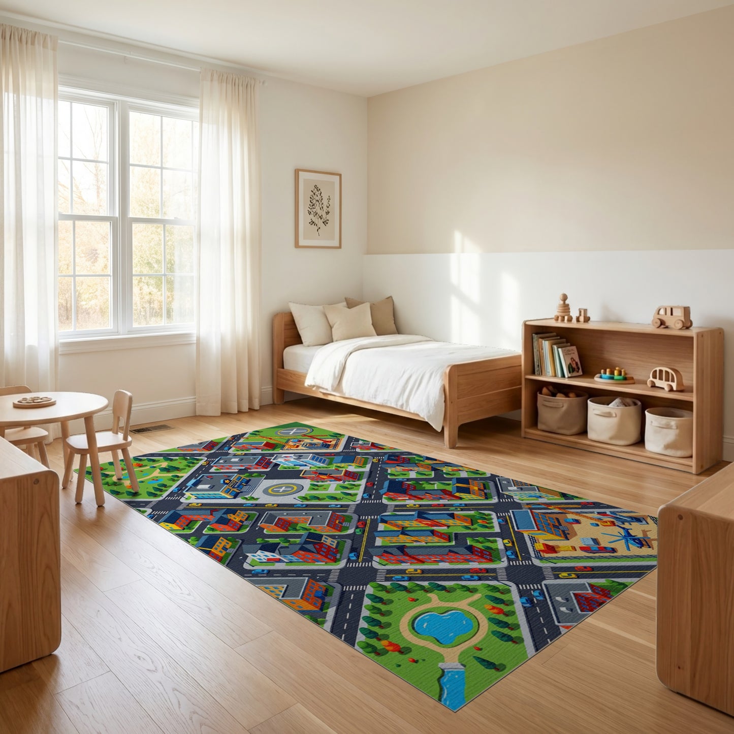 Colorful Isometric Urban Cityscape Rug
