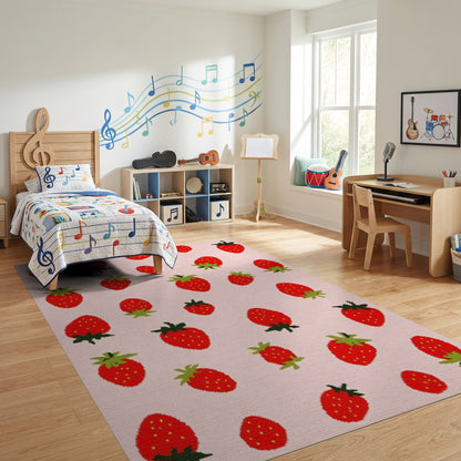 Whimsical Red Strawberry Pink Scatter Rug