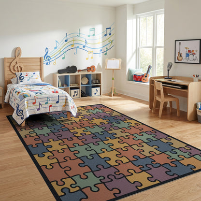 Earthy Multicolor Jigsaw Puzzle Rug