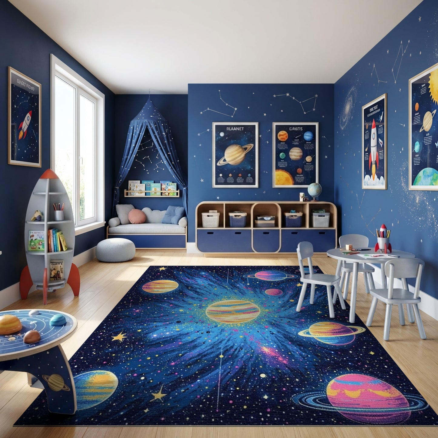 Cosmic Nebula Vibrant Planets Stars Rug