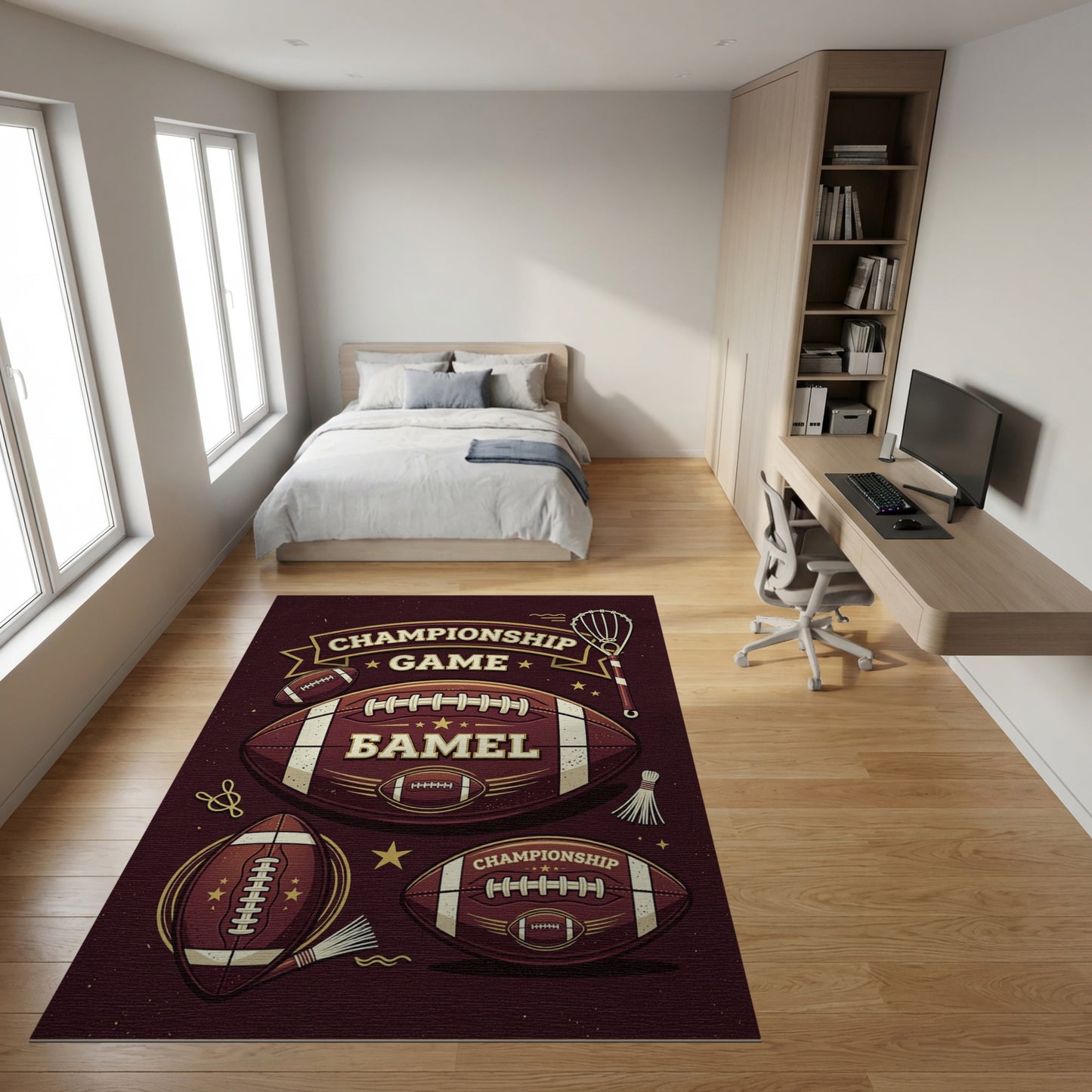 Retro Maroon Gold Football Championship Rug