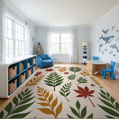 Autumnal Maple Fern Leaf Pattern Rug