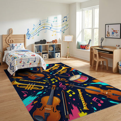 Vibrant Musical Instruments Splatter Notes Rug
