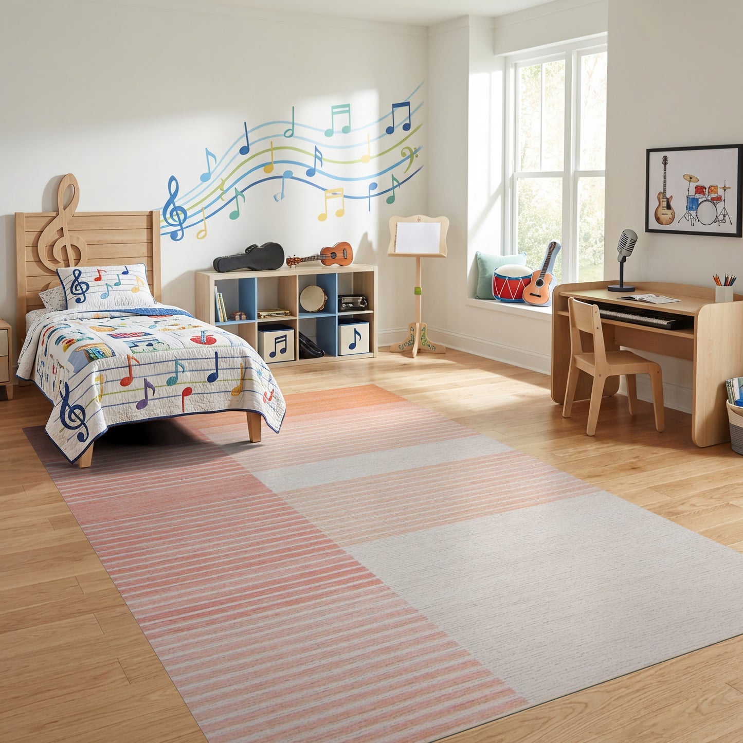 Coral Orange Gradient Striped Rug