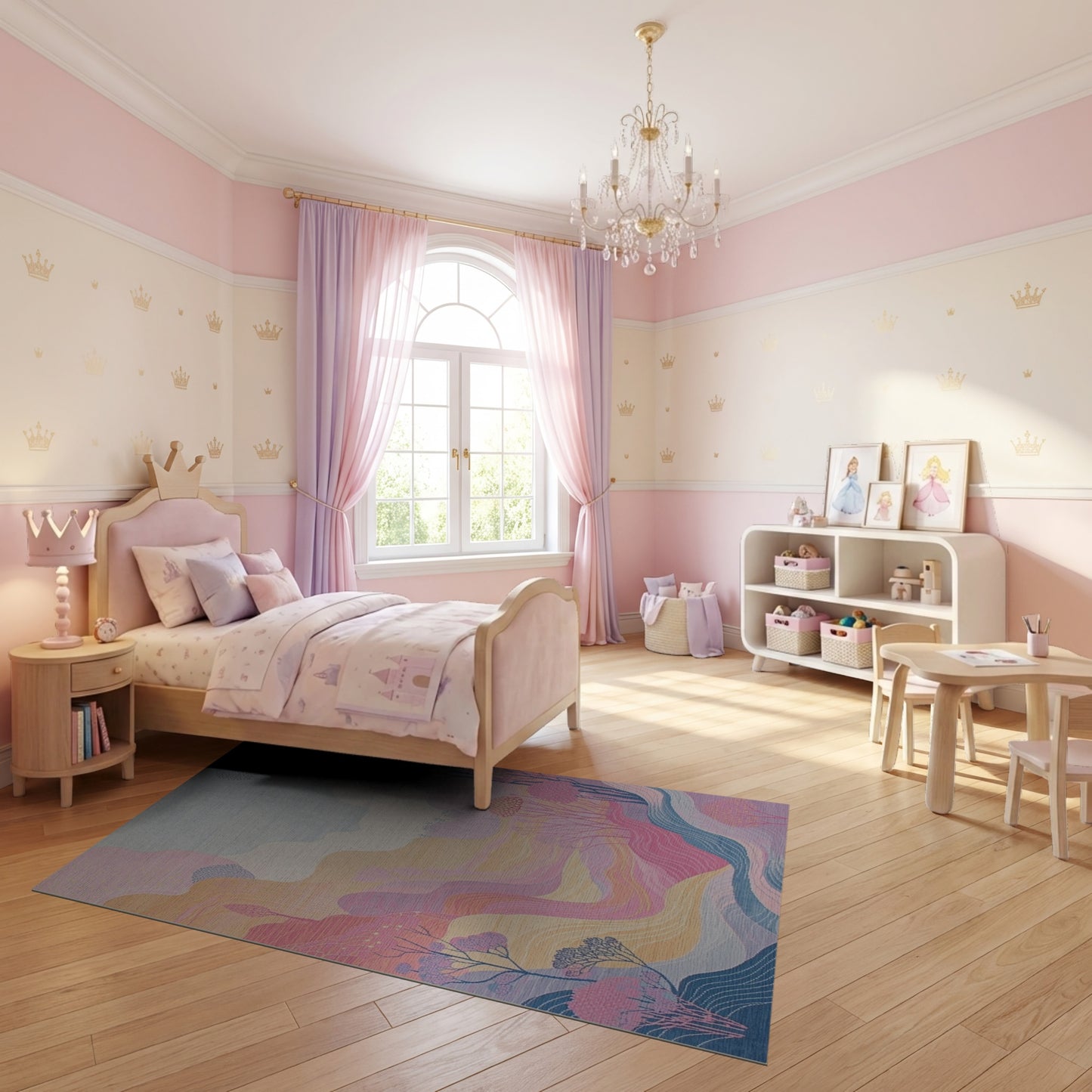 Dreamy Wavy Pastel Mountain Trees Rug