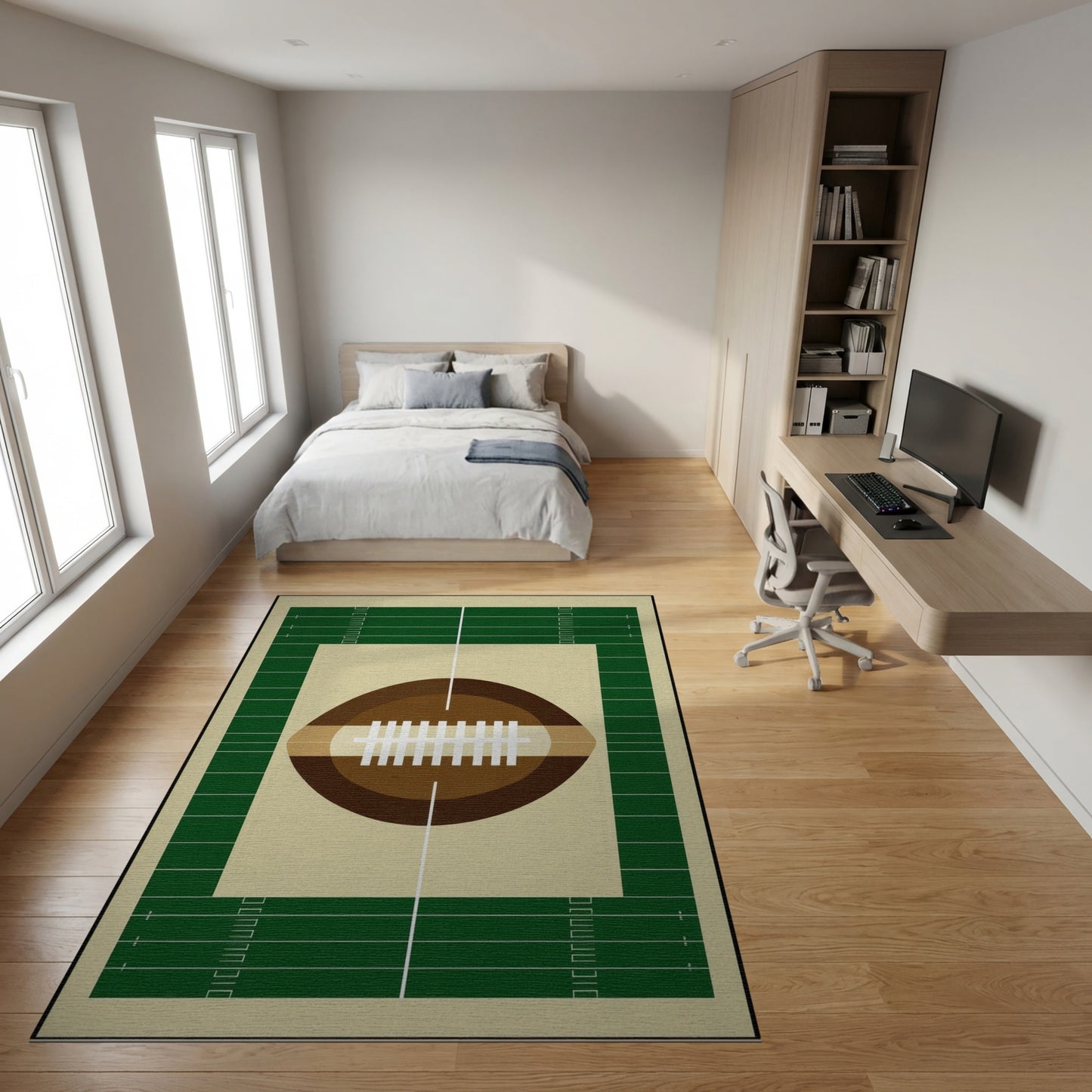 Green Yard Lines Football Design Rug