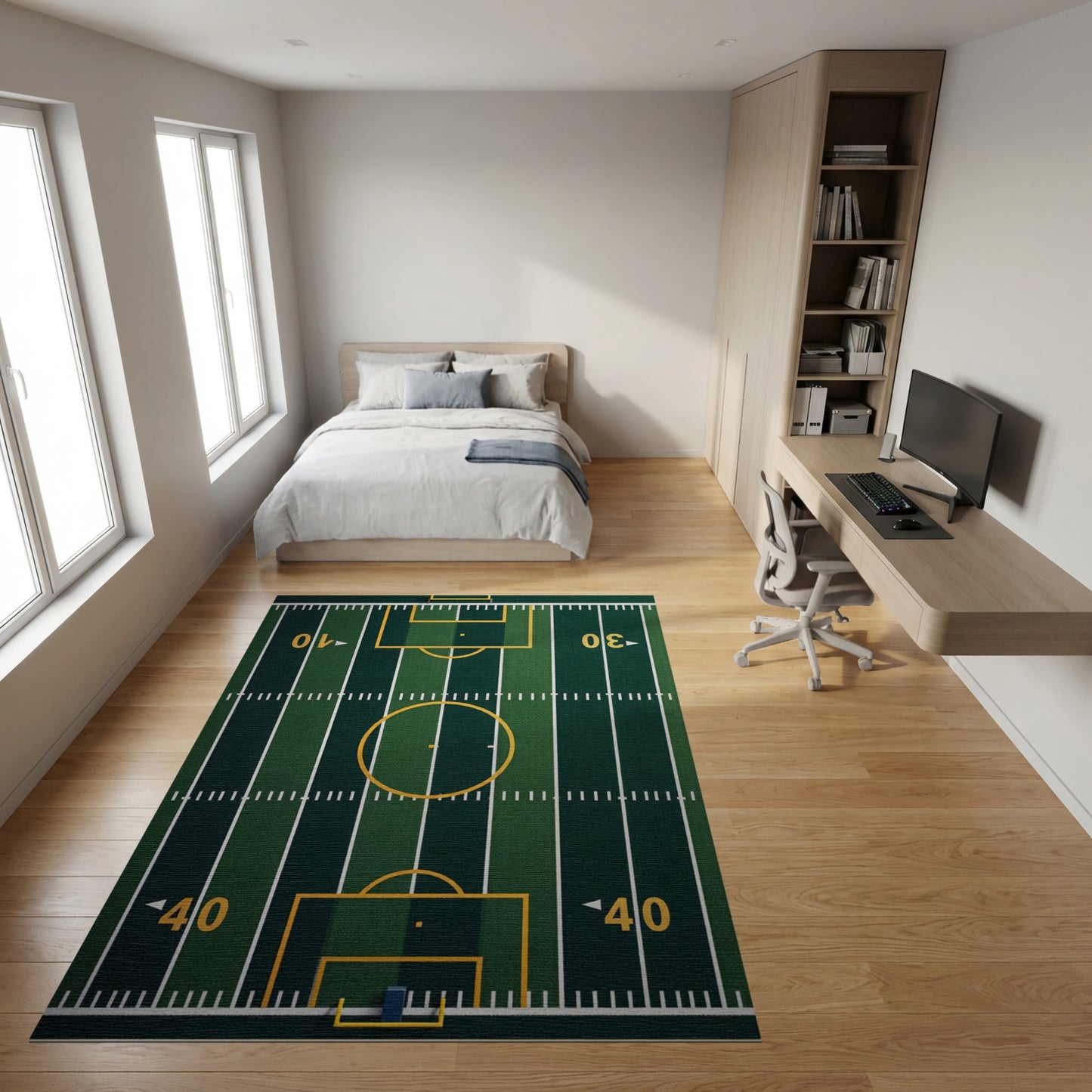 Green Turf Soccer Field Lines Rug