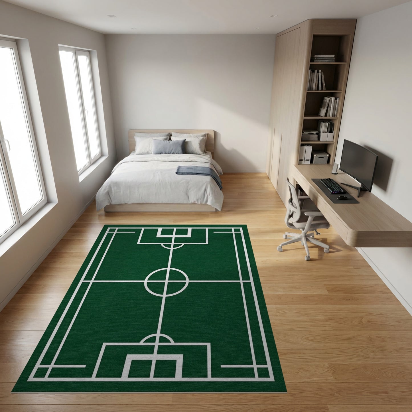 Green Soccer Field White Lines Rug