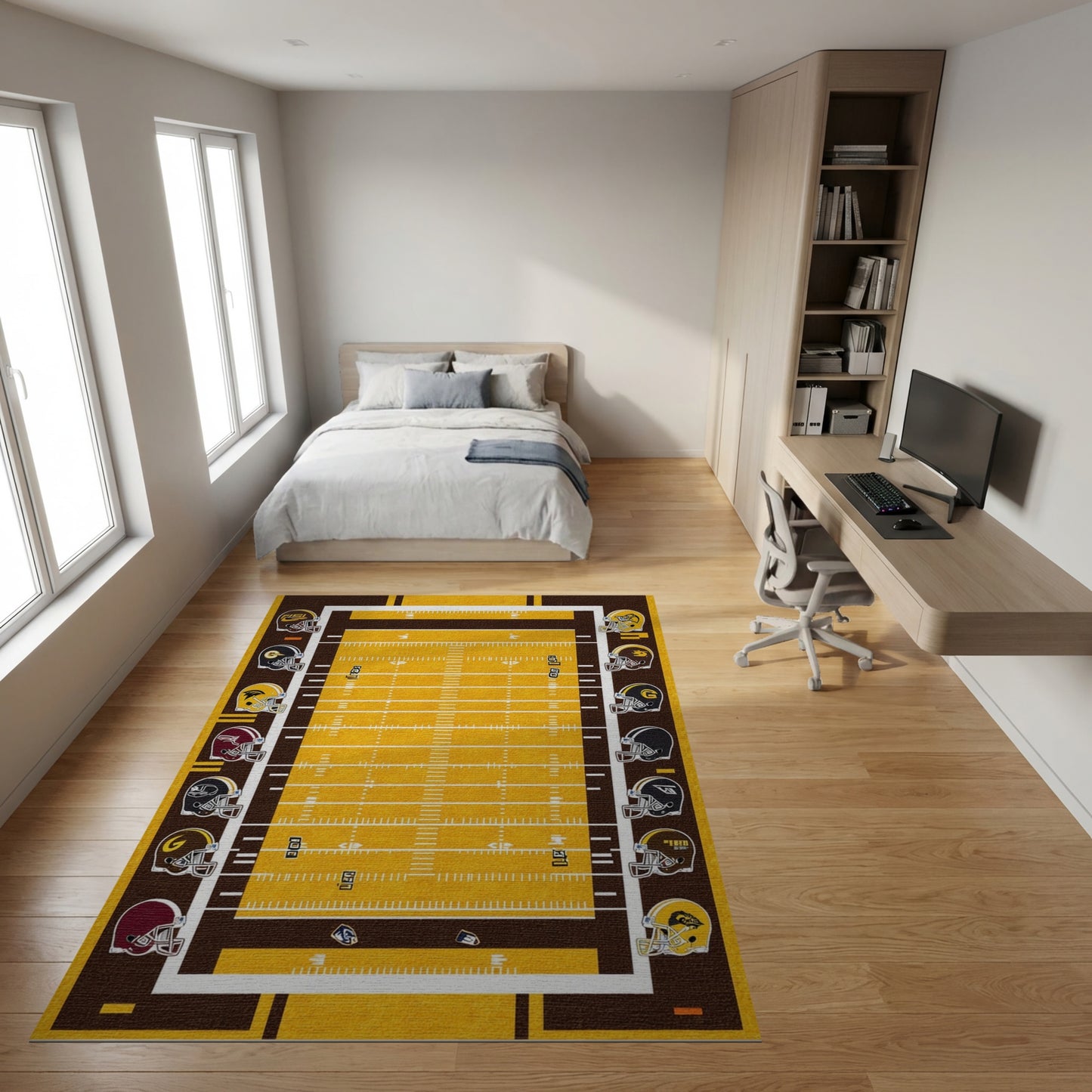 Golden Football Field Team Helmets Rug