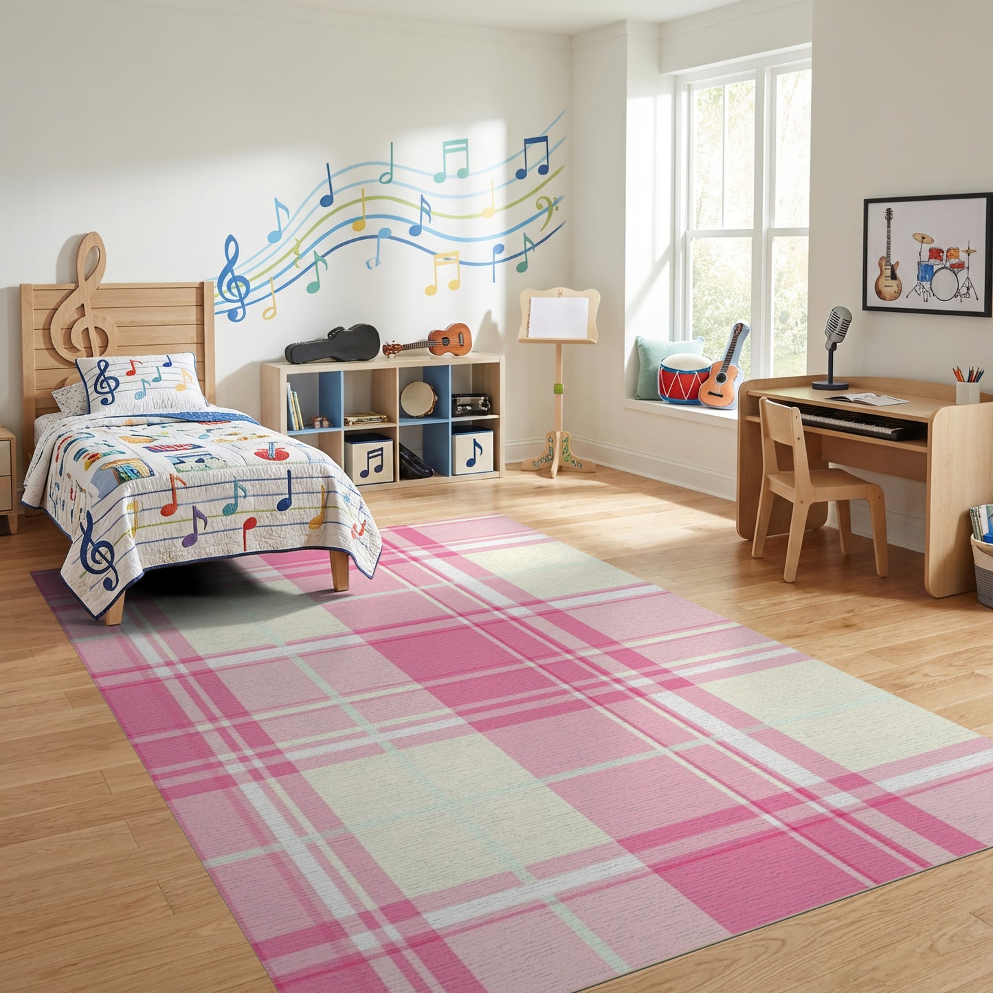 Soft Pastel Pink Mint Plaid Rug