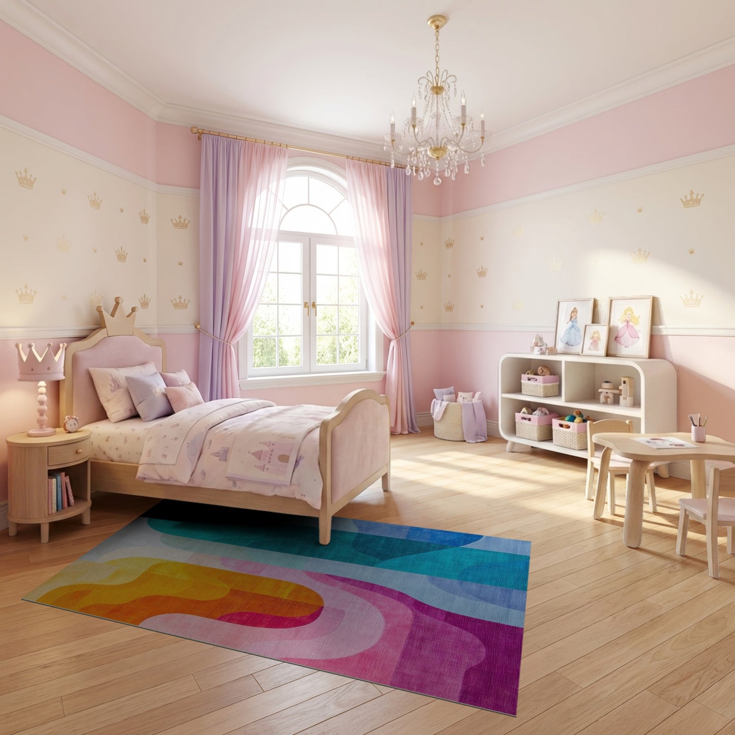 Vibrant Orange Teal Wavy Abstract Rug