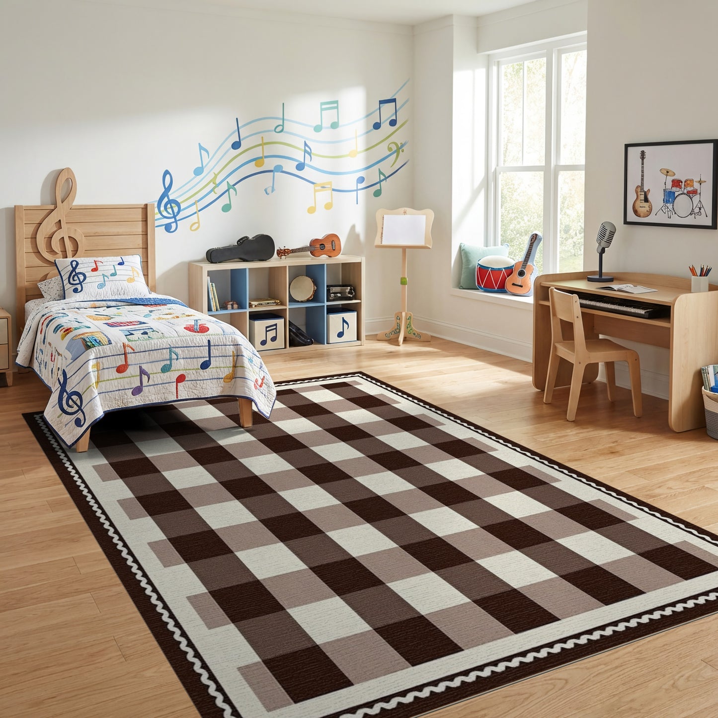 Warm Brown Beige Plaid Rug