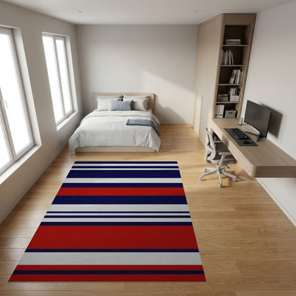 Navy Red White Bold Striped Rug