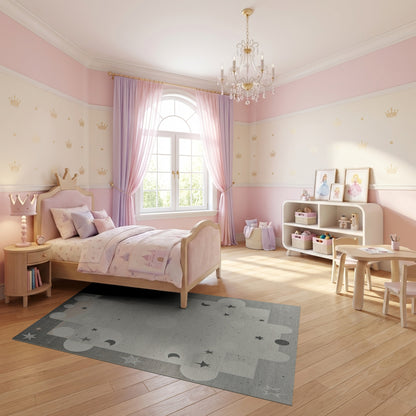 Celestial Gray Stars Moons Rug