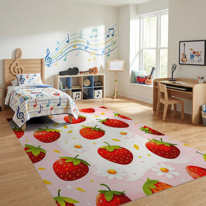 Pink Strawberry Daisy Whimsical Rug