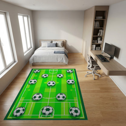 Striped Green Soccer Field Balls Rug 2