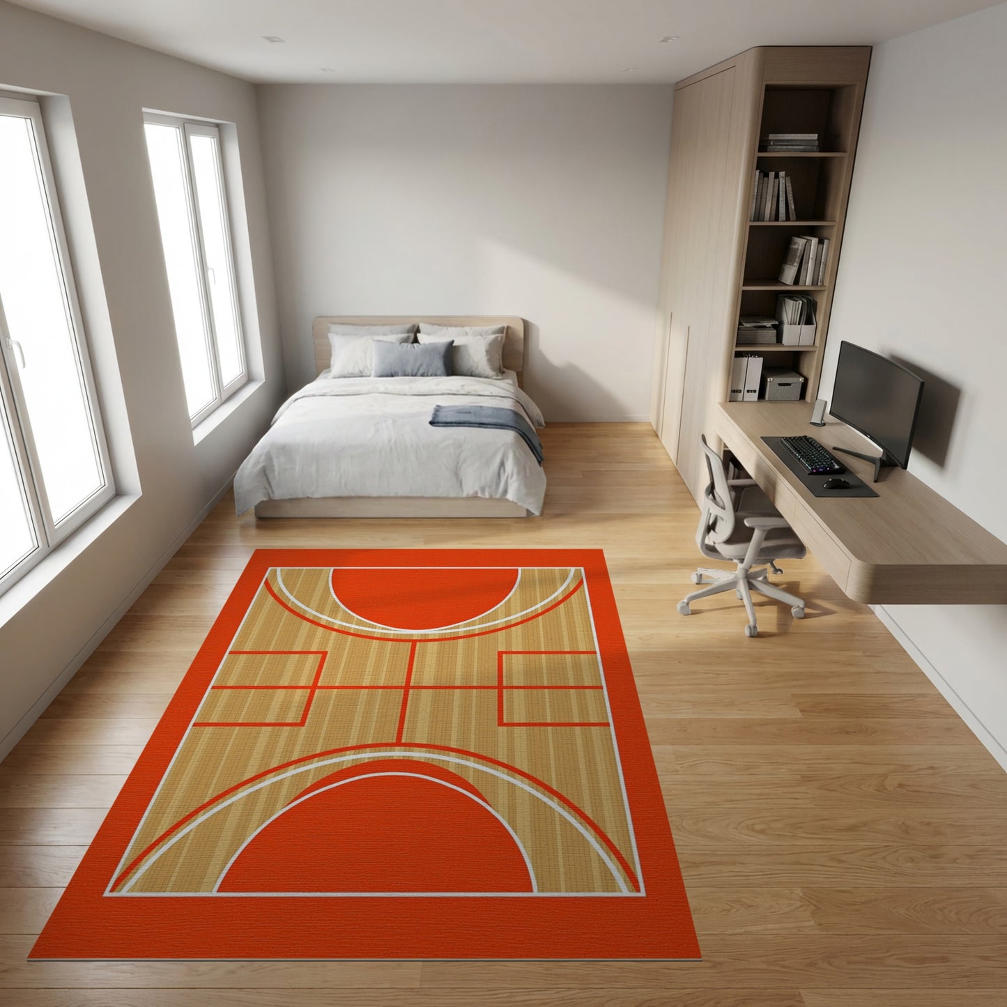 Wood Grain Red Basketball Court Rug
