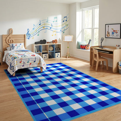 Classic Blue White Checkered Rug