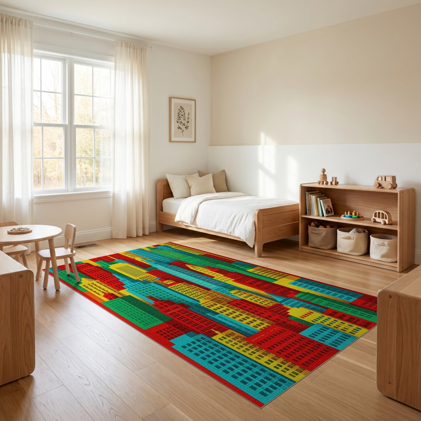 Vibrant Colorful City Skyline Rug