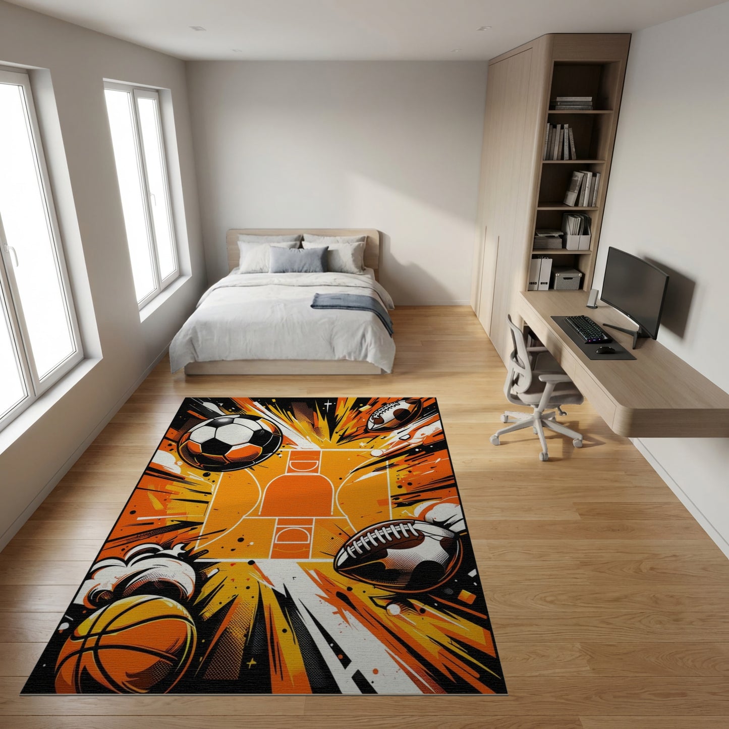 Explosive Soccer Basketball Football Hoop Rug
