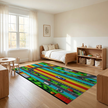 Vibrant Highway Interchange Cityscape Rug