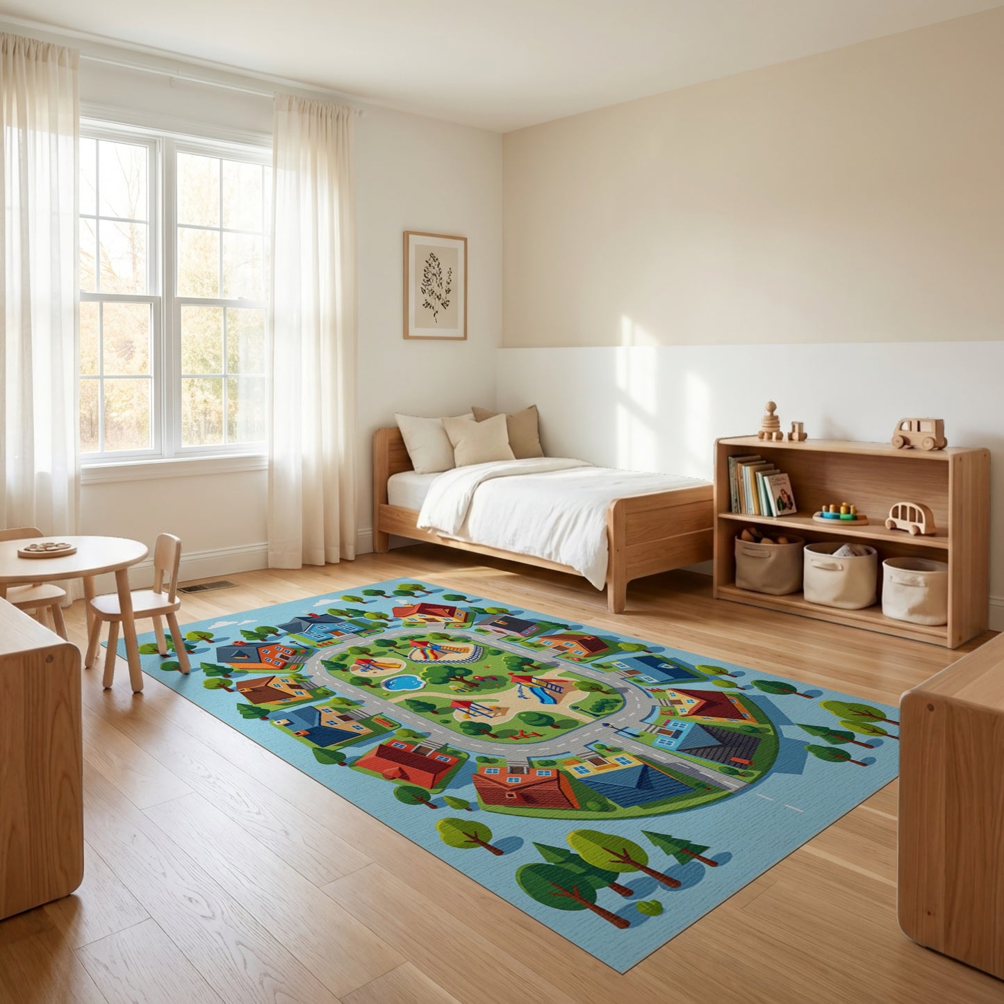 Colorful Whimsical Neighborhood Playground Rug