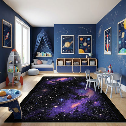 Cosmic Purple Nebula Starry Galaxies Rug