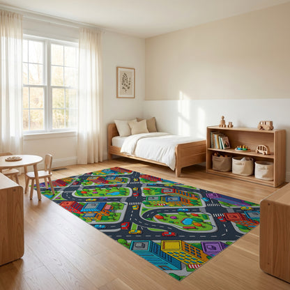 Vibrant Isometric Colorful Cityscape Rug