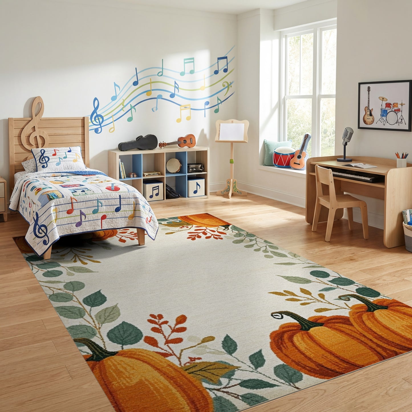 Autumn Orange Pumpkins Foliage Border Rug