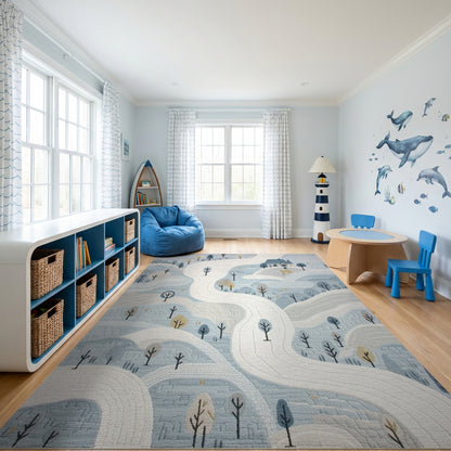 Whimsical Snowy Cottage Winding Paths Rug
