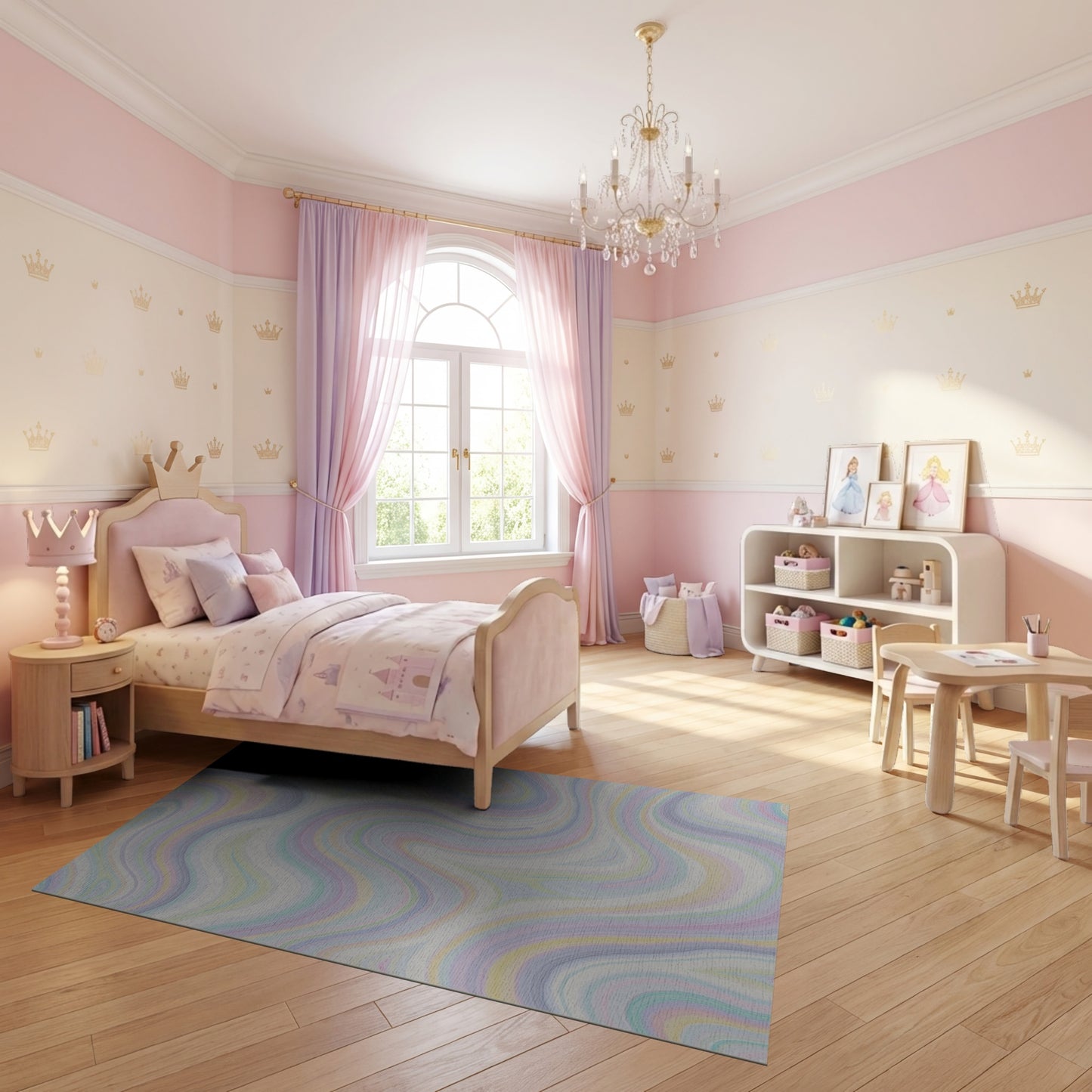 Lavender Pink Teal Yellow Wavy Rug