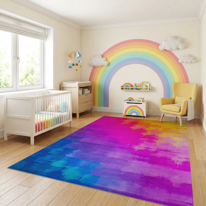 Vibrant Multicolor Brushstroke Striped Rug