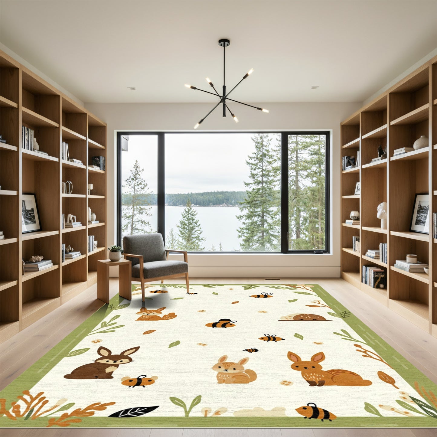 Whimsical Woodland Creatures Bees Rabbits Fox Rug