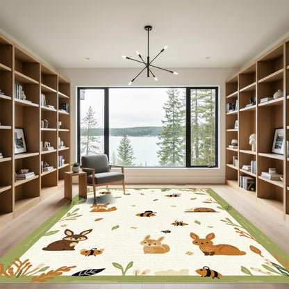 Whimsical Woodland Creatures Bees Rabbits Fox Rug