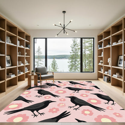 Black Crow Pink Floral Pattern Rug