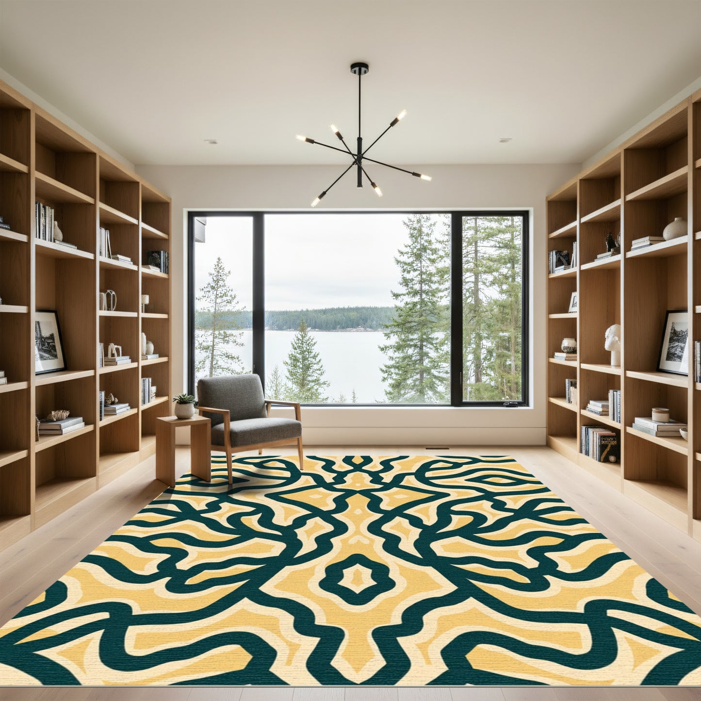 Yellow Dark Teal Organic Interlocking Rug