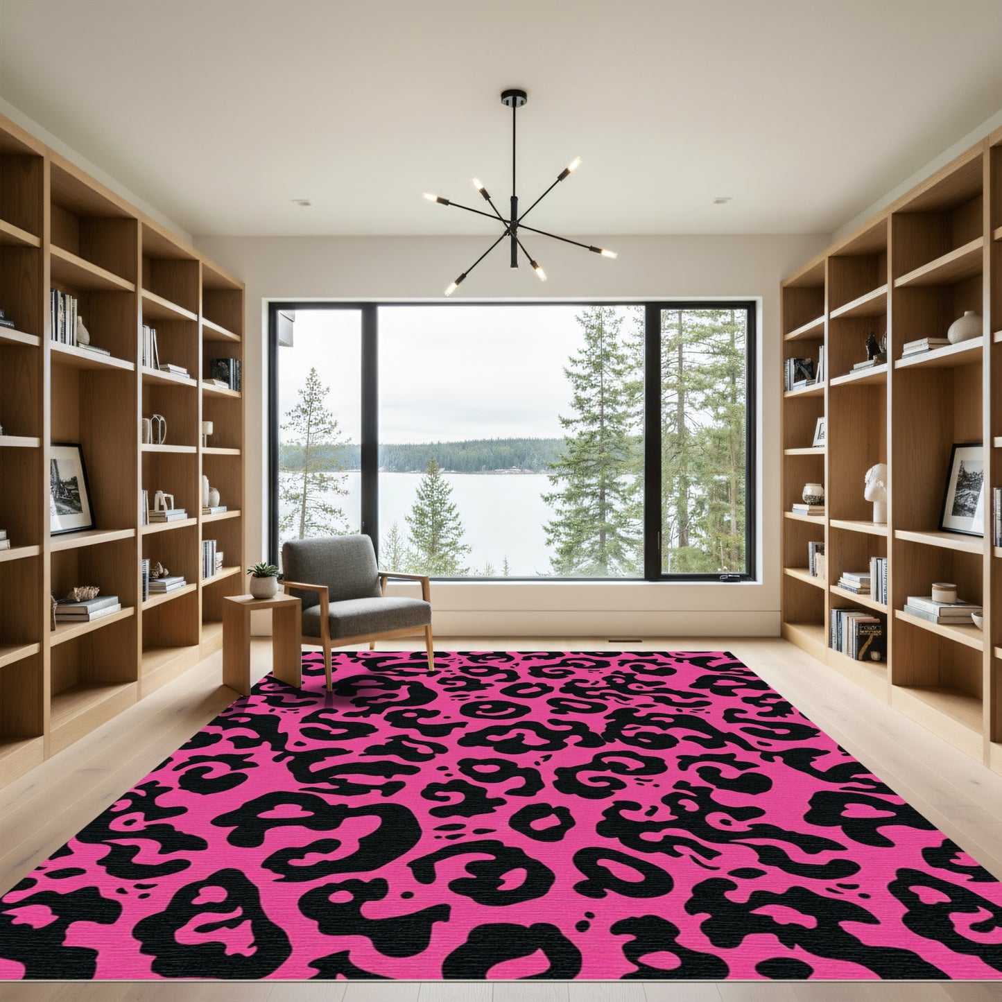 Hot Pink Black Leopard Spots Rug