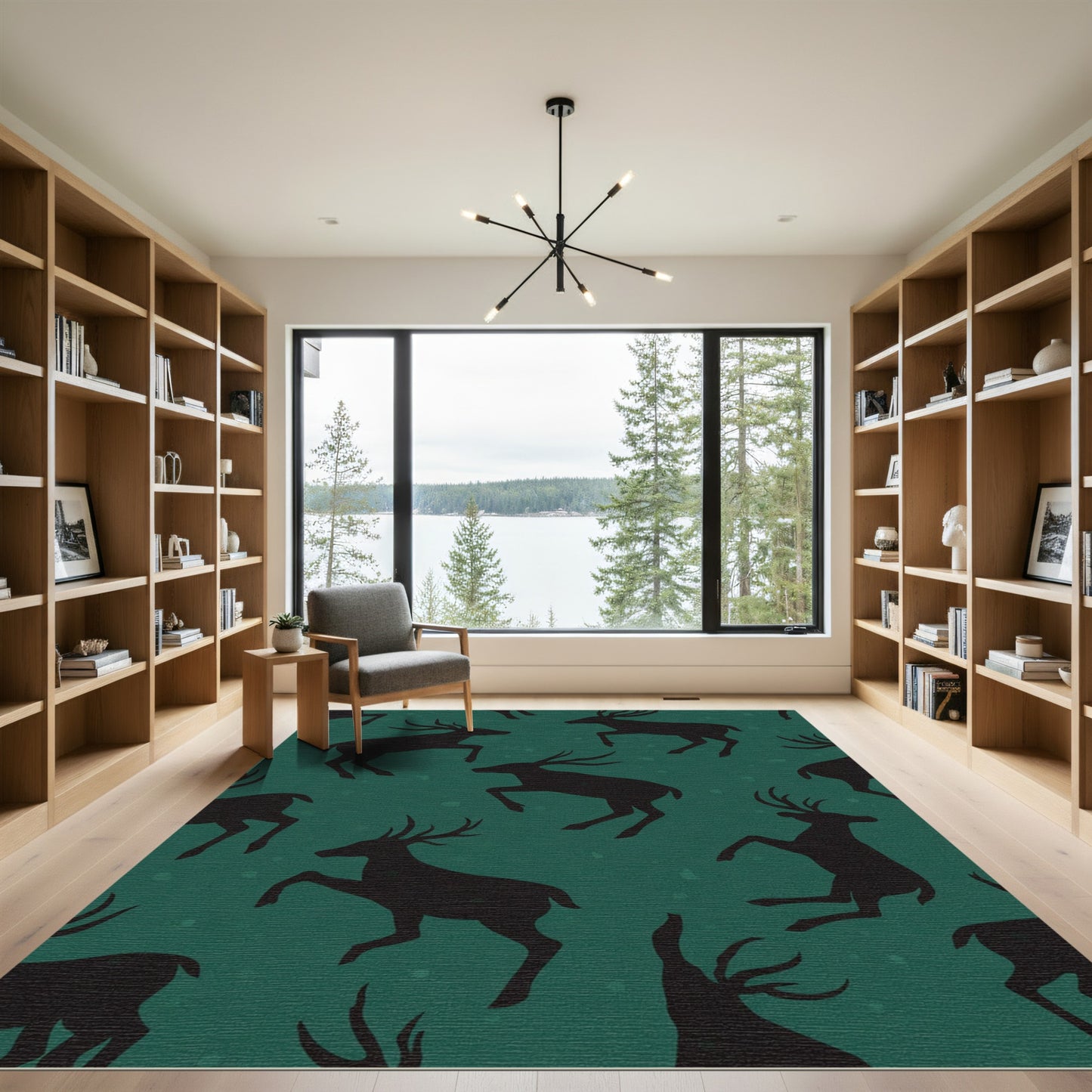 Deep Teal Silhouette Deer Repeating Rug