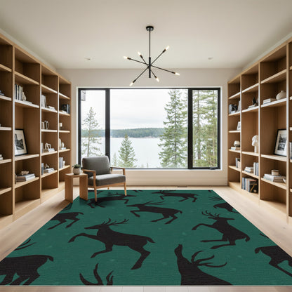 Deep Teal Silhouette Deer Repeating Rug