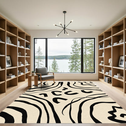 Beige and Black Organic Wave Rug