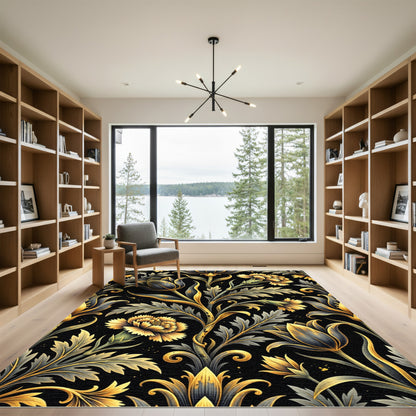 Golden Gray Floral Art Nouveau Rug